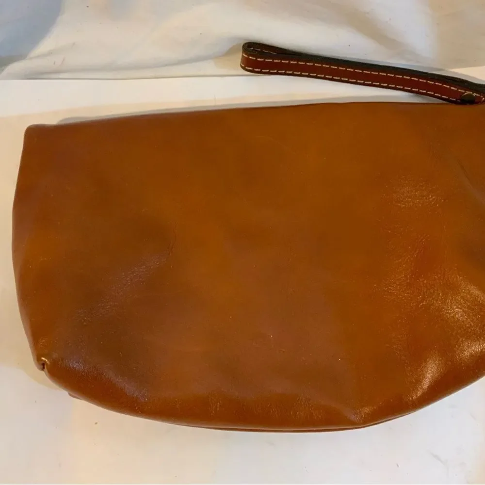 New PATRICIA NASH Fold Over Leather Wristlet Clutch Purse VALERIE TAN 9 1/2 x 5